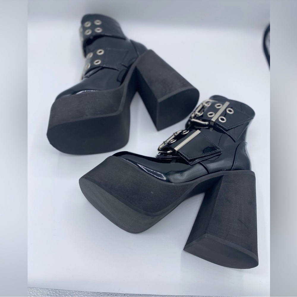 Dolls Kill Black Combat Boots with Silver Buckles - Picture 6 of 7